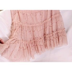 Candies Mini Skirt sz S Peach Lace Full Flounce Salsa Swing Dancing Lined 15" L